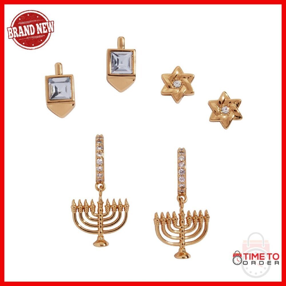 Gold Brass Stud Earrings Set Nickel-Free Holiday Jewelry